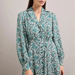 Odette Snakeskin Print Shirt Dress in Green