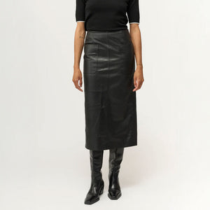 Melanie Leather Pocket Skirt in Black