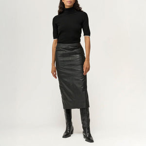 Melanie Leather Pocket Skirt in Black