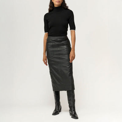 Melanie Leather Pocket Skirt in Black