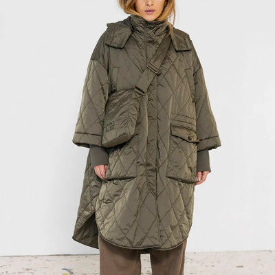 Neva Quilted Long Jacket in Army