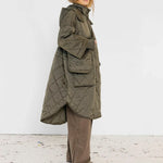 Neva Quilted Long Jacket in Army