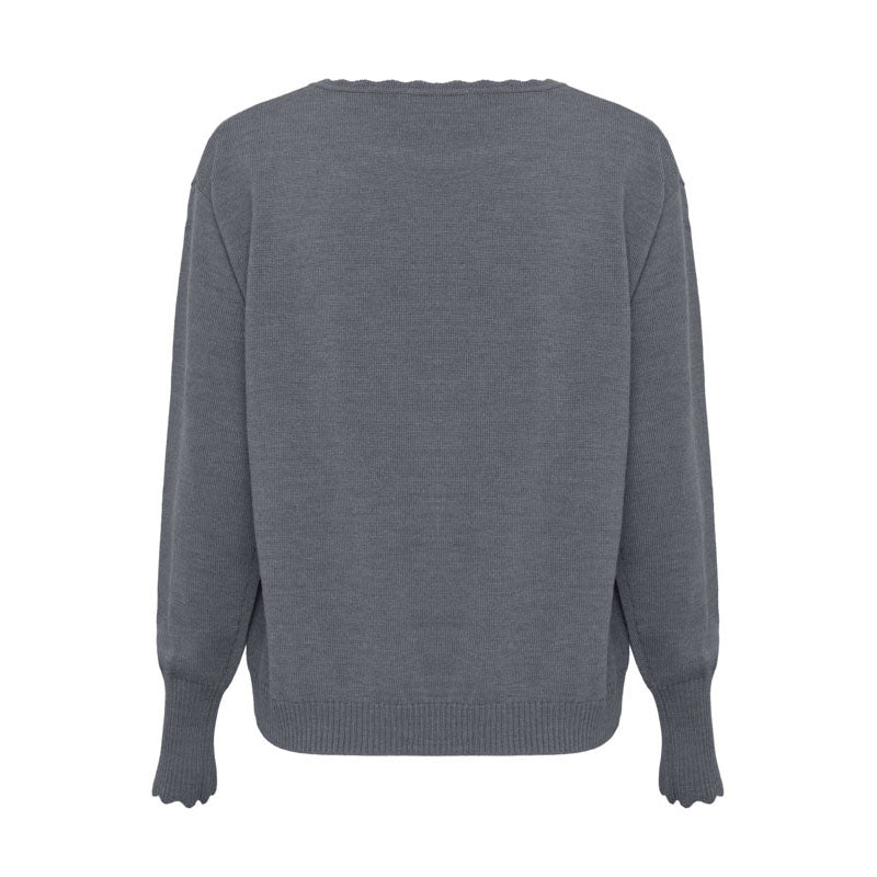 IRIS & WOOL Core Merino Logo Sweater in Grey Melange