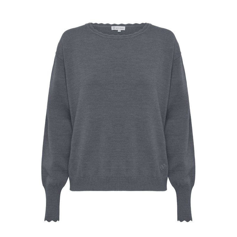 IRIS & WOOL Core Merino Logo Sweater in Grey Melange