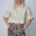 Pointelle Leather Shirt in Almost White