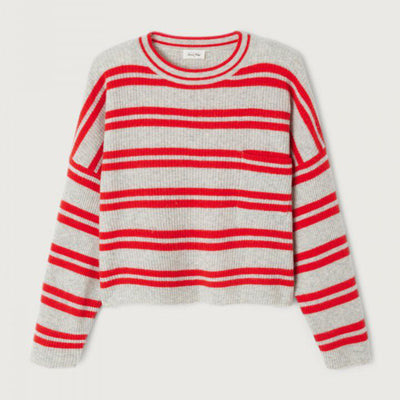 AMERICAN VINTAGE Raxow Jumper in Heather Grey Strawberry Stripes