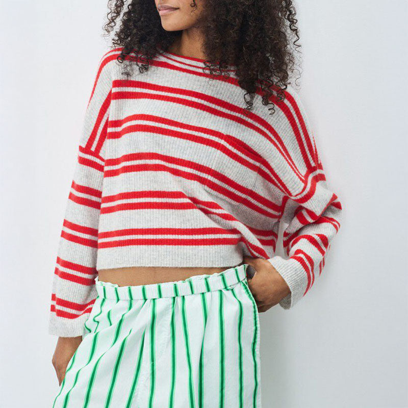 Raxow Jumper in Heather Grey Strawberry Stripes