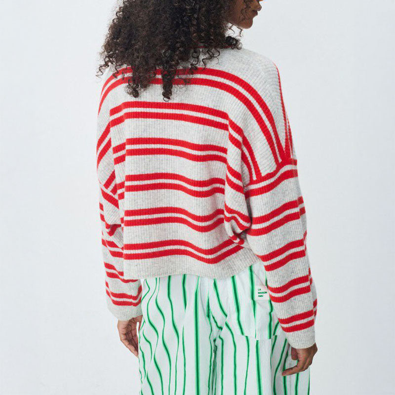 Raxow Jumper in Heather Grey Strawberry Stripes