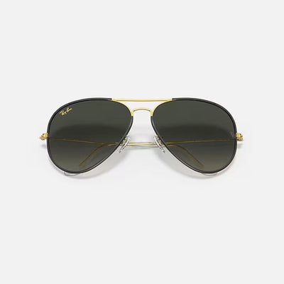 RAY-BAN Aviator Full Colour Legend RB3025JM Sunglasses in Polished Black/Gold/Grey