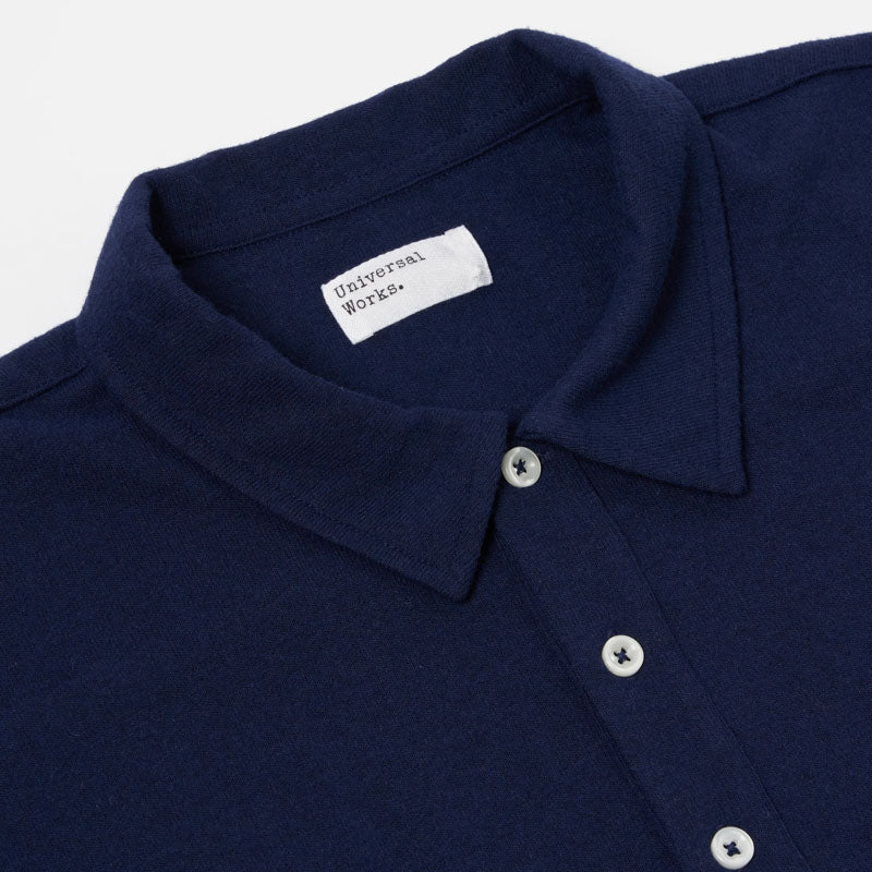 Recycled Wool Pullover Polo Shirt in Navy