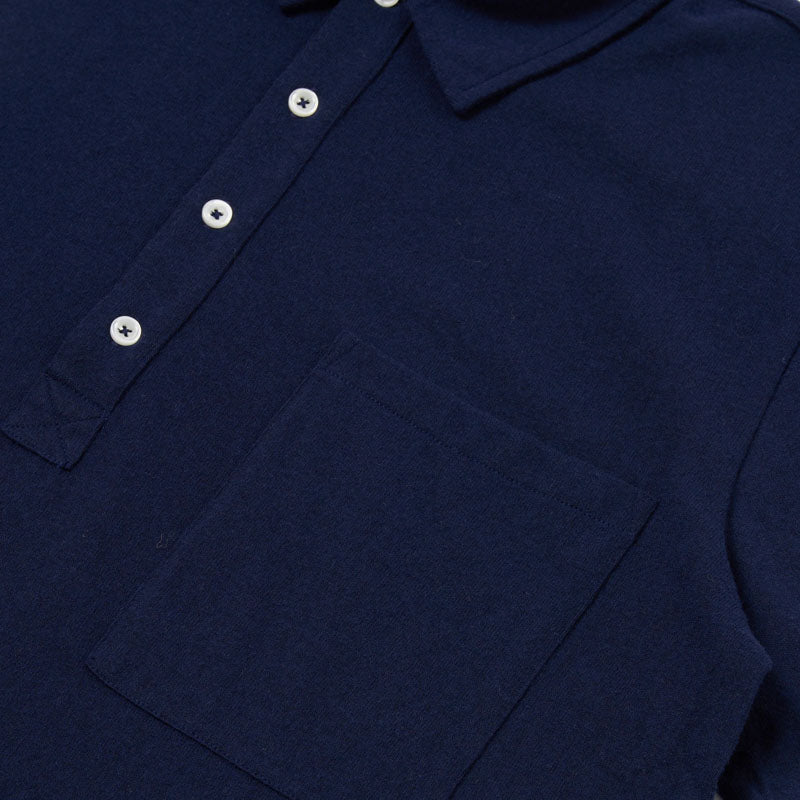 Recycled Wool Pullover Polo Shirt in Navy