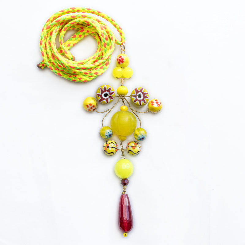 Ribbon Gypsy Necklace in Fluo Yellow Mix