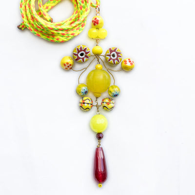 PHILIPPA KUNISCH Ribbon Gypsy Necklace in Fluo Yellow Mix