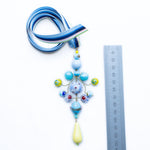 Ribbon Gypsy Necklace in Pale Blue & Yellow with Multi Ribbon