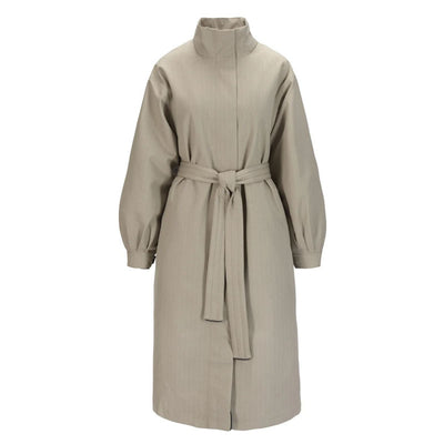 Rossby Maxi Coat in Taupe Pinstripe