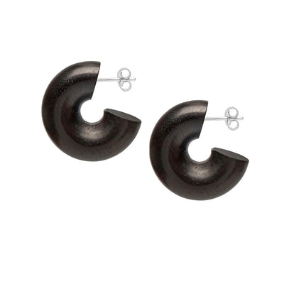 BRANCH JEWELLERY Black Thick Wooden Hoop Earrings