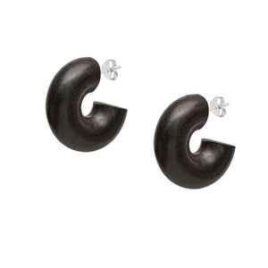 Black Thick Wooden Hoop Earrings