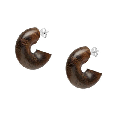 Brown Thick Wooden Hoop Earring