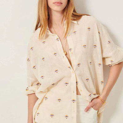 SESSUN Botenzo Wide Embroidery Shirt in Whibloom