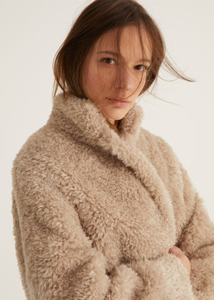 Vegan Furr Teddy Coat in Beige