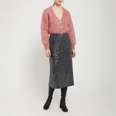 OTTOD AME Longette Sequin Skirt in Smoke