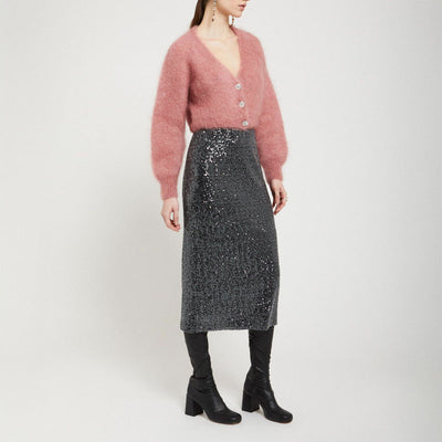 OTTOD AME Longette Sequin Skirt in Smoke