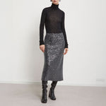 Longette Sequin Skirt in Smoke