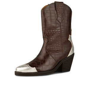 Nancy Western Croco Boots in Dark Brown