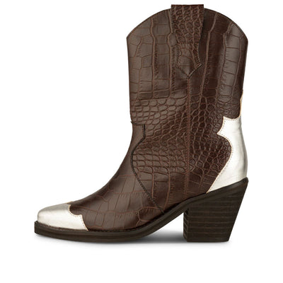 SHOE THE BEAR Nancy Western Croco Boots in Dark Brown