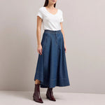 Salomi Denim Flared Skirt in Light Blue