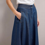 Salomi Denim Flared Skirt in Light Blue