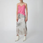 Sequins Fringes Skirt in Silver Fractures