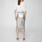 Sequins Fringes Skirt in Silver Fractures