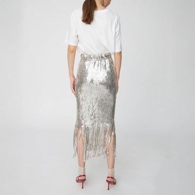 Sequins Fringes Skirt in Silver Fractures