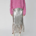 Sequins Fringes Skirt in Silver Fractures