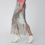 Sequins Fringes Skirt in Silver Fractures