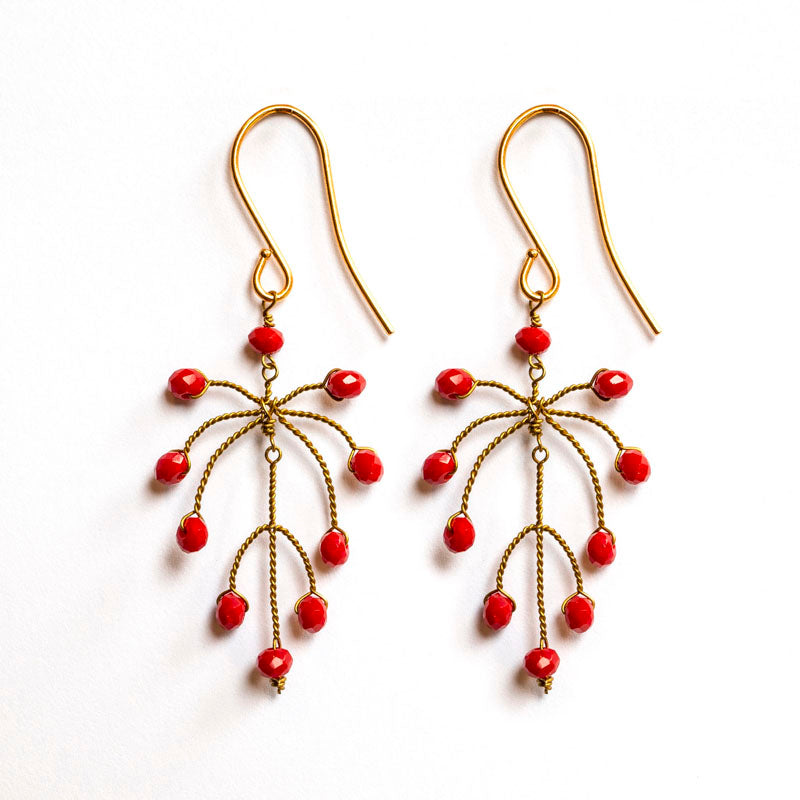 Small Leaf Earrings in Red