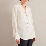 Spencer Silk V Neck Shirt in Cream