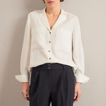 Spencer Silk V Neck Shirt in Cream