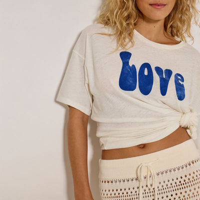 FIVE 'Love' Logo Tee Shirt in Meringue/Imperial