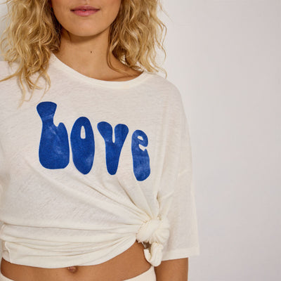 FIVE 'Love' Logo Tee Shirt in Meringue/Imperial