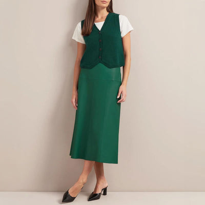 CEFINN Tiana Leather Midi Skirt in Dark Green