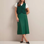 Tiana Leather Midi Skirt in Dark Green