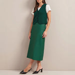 Tiana Leather Midi Skirt in Dark Green