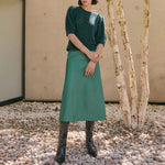 Tiana Leather Midi Skirt in Dark Green