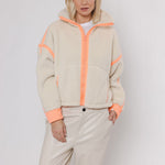 Tova Cropped Teddy Jacket in Snow White/Papaya