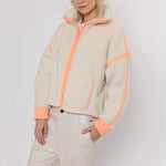 Tova Cropped Teddy Jacket in Snow White/Papaya