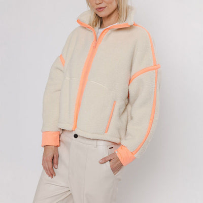 Tova Cropped Teddy Jacket in Snow White/Papaya