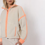 Tova Cropped Teddy Jacket in Snow White/Papaya