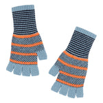 Tuck Stitch Fingerless Gloves in Aqua/Orange